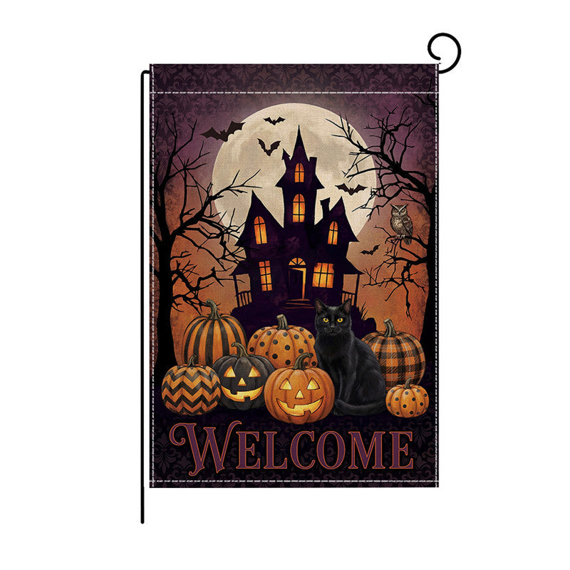 Heavy-Duty Halloween Spun-Polyester Decorative Yard Flag with Playful Ghosts and Jack-o'-Lanterns