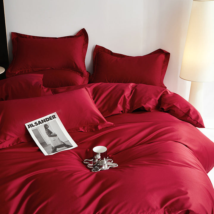Premium cotton satin bed linen set with fine sheen and hotel closure