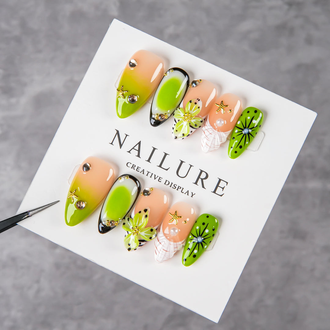Decorative Press-On Nail Art Set with Floral and Jewel Accents