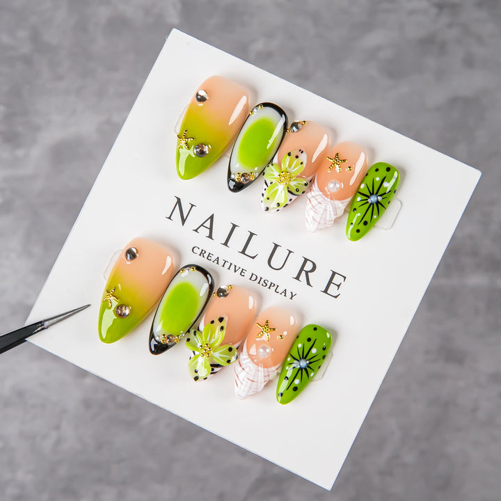 Decorative Press-On Nail Art Set with Floral and Jewel Accents