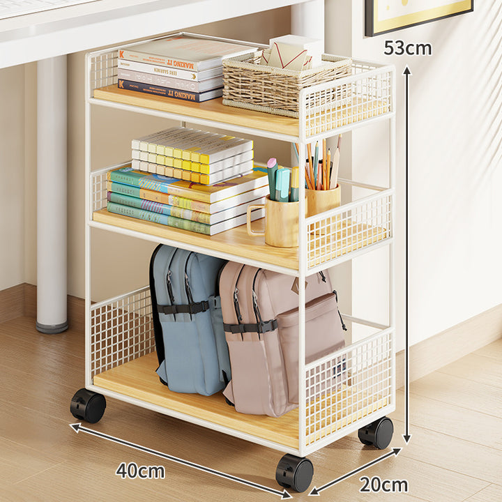 Slim Three-Tier Rolling Mesh Storage Cart with Locking Casters and Ventilated Shelves