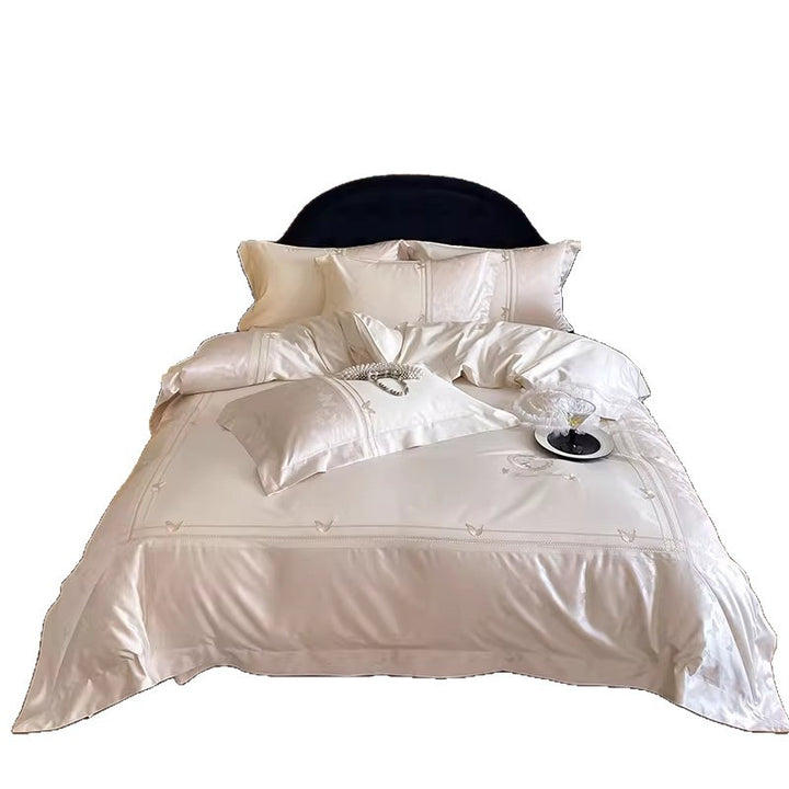 Silky Embroidered Butterfly Jacquard Duvet Cover Set with Decorative Pillow Shams