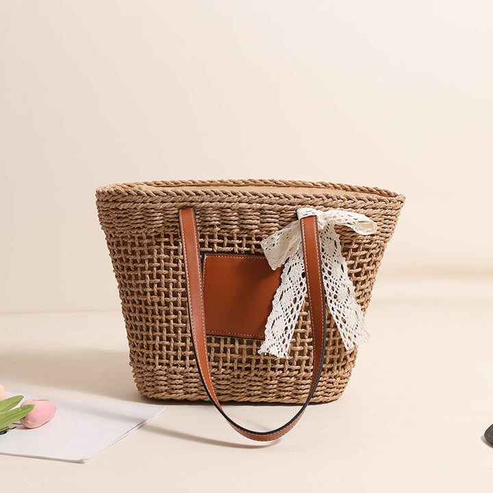 Handmade straw bag with elegant leather accents Stornfield