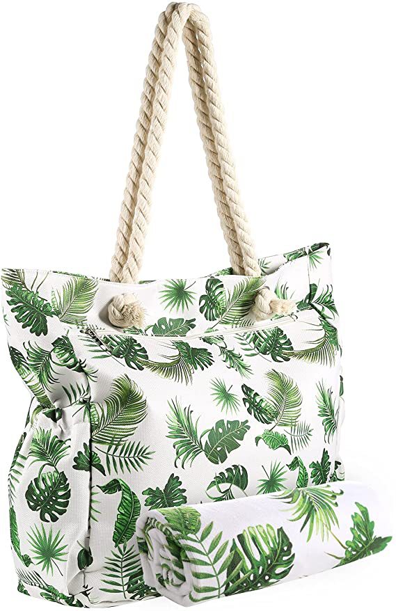 Beach bag with botanical motif and sturdy rope handles Stornfield