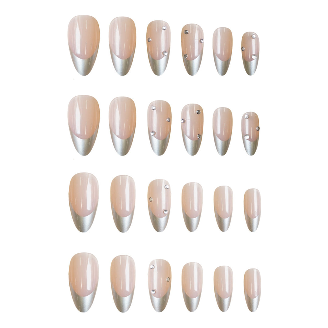 Artificial nail set with elegant metallic shades and rhinestone decorations Stornfield