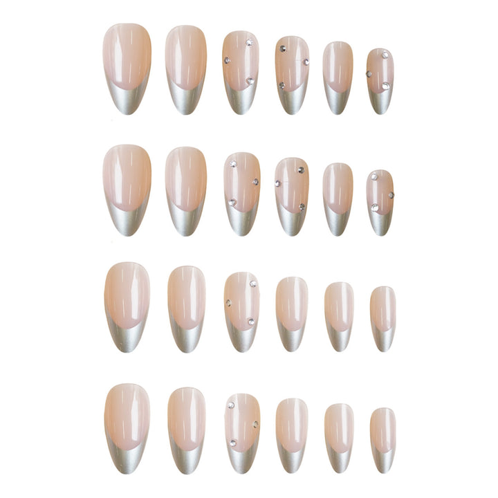 Artificial nail set with elegant metallic shades and rhinestone decorations Stornfield