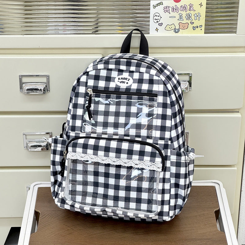 Transparent Front Pocket Checkered Backpack Stornfield