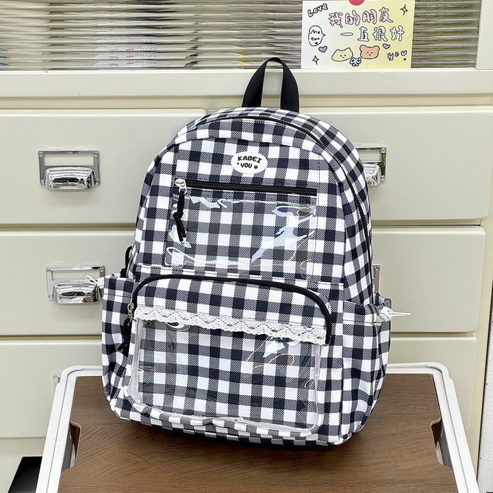 Transparent Front Pocket Checkered Backpack Stornfield