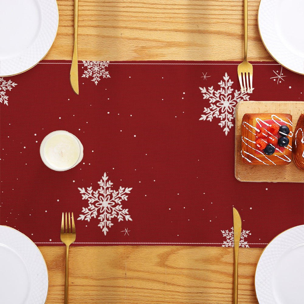 Buffalo-Edge Cotton-Linen Christmas Table Runner with Merry Christmas Tree Art