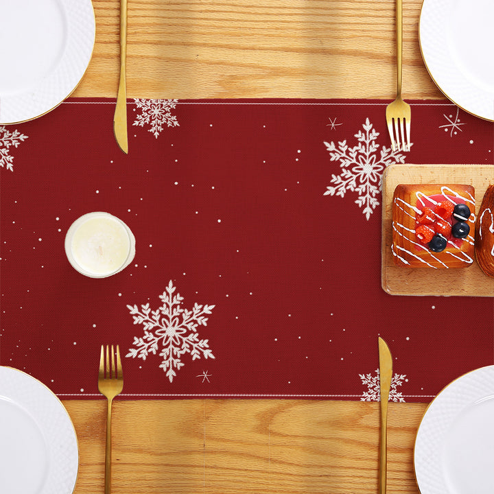 Buffalo-Edge Cotton-Linen Christmas Table Runner with Merry Christmas Tree Art