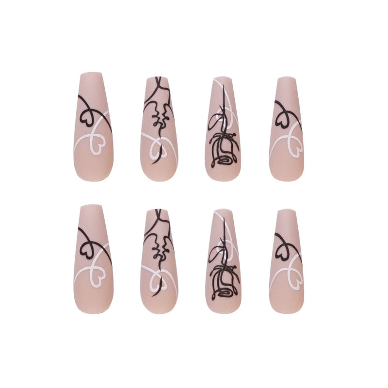 Artful nail extensions with creative line and heart design Stornfield