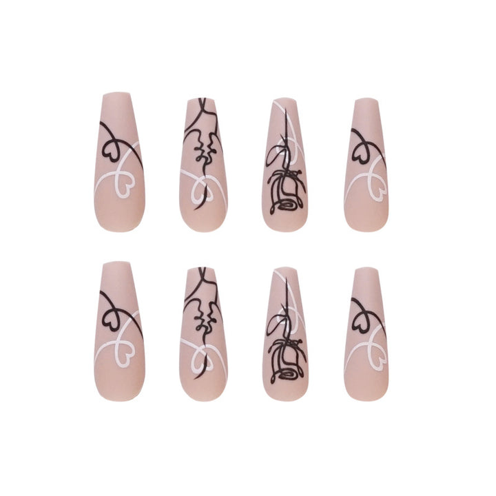Artful nail extensions with creative line and heart design Stornfield