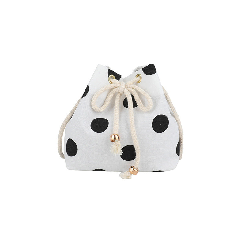 Casual Drawstring Dot Print Bucket Bag