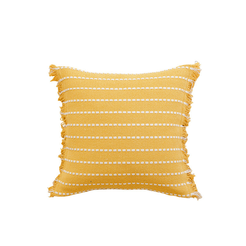 Worn Fringe Striped Decorative Pillow