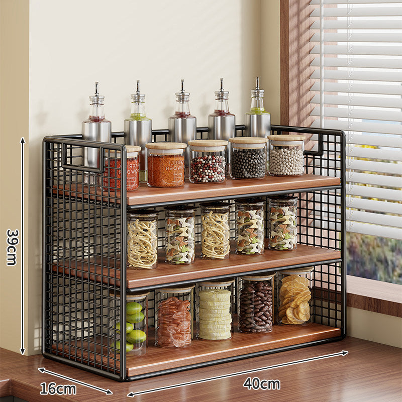 Compact Two-Tier Metal Grid Countertop Spice and Pantry Jar Organizer