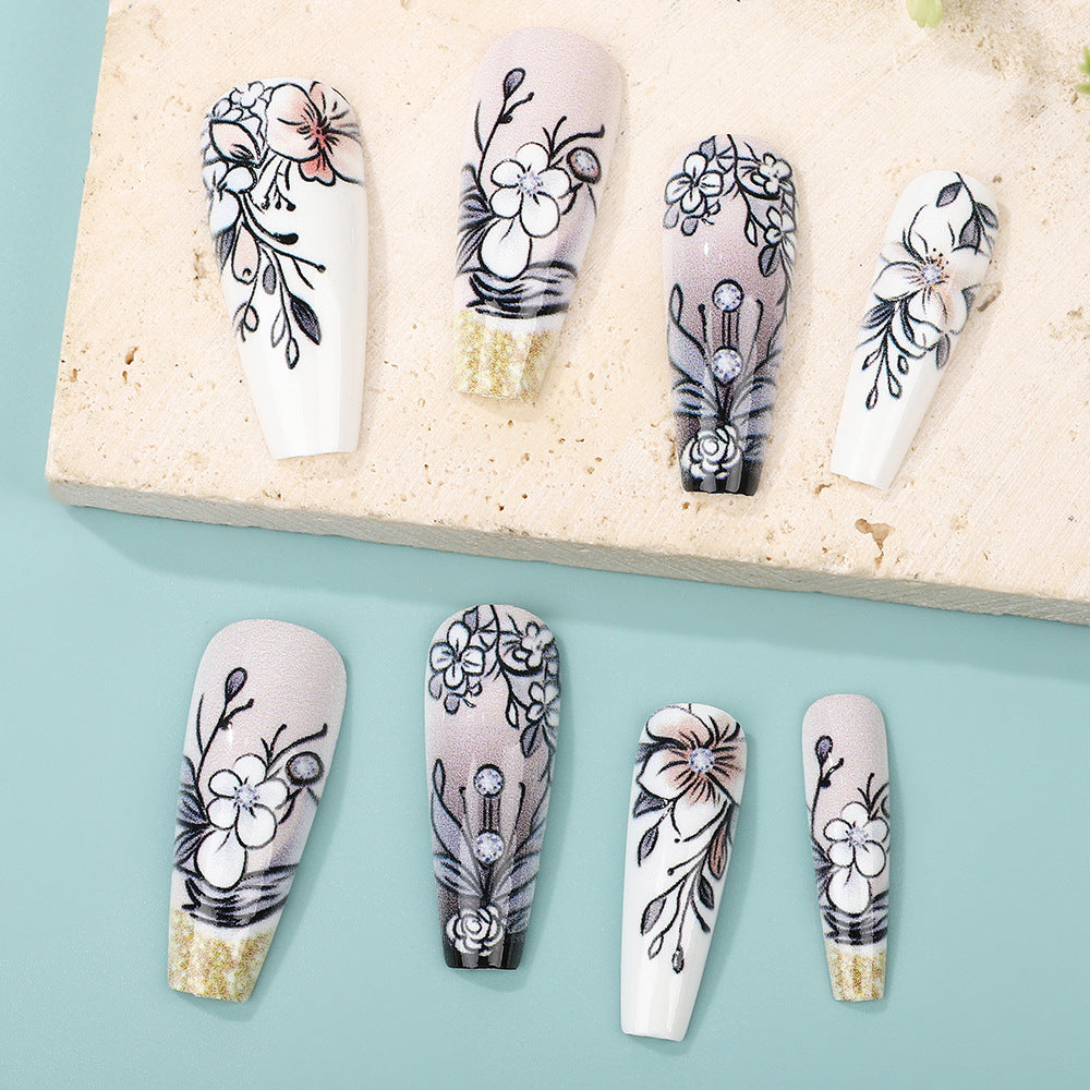 Art Nail Set with Artistic Floral Decorations Stornfield