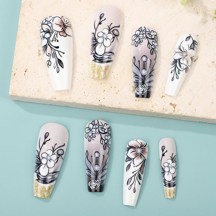 Art Nail Set with Artistic Floral Decorations Stornfield