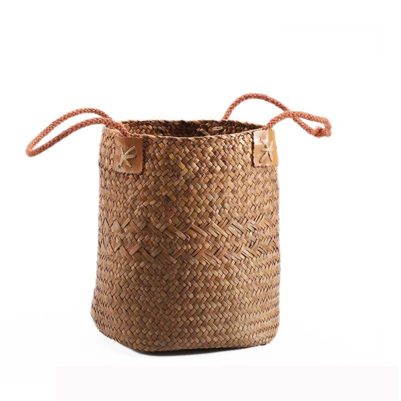 Unisex Handwoven Storage Basket with Leather Handles Stornfield