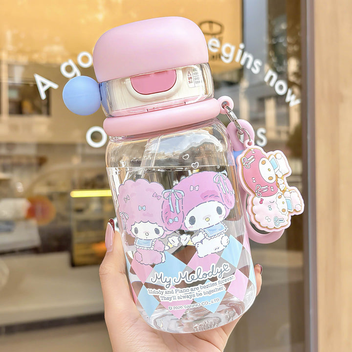 Ladies drinking bottle with practical silicone drinking straw and cute Stornfield motif