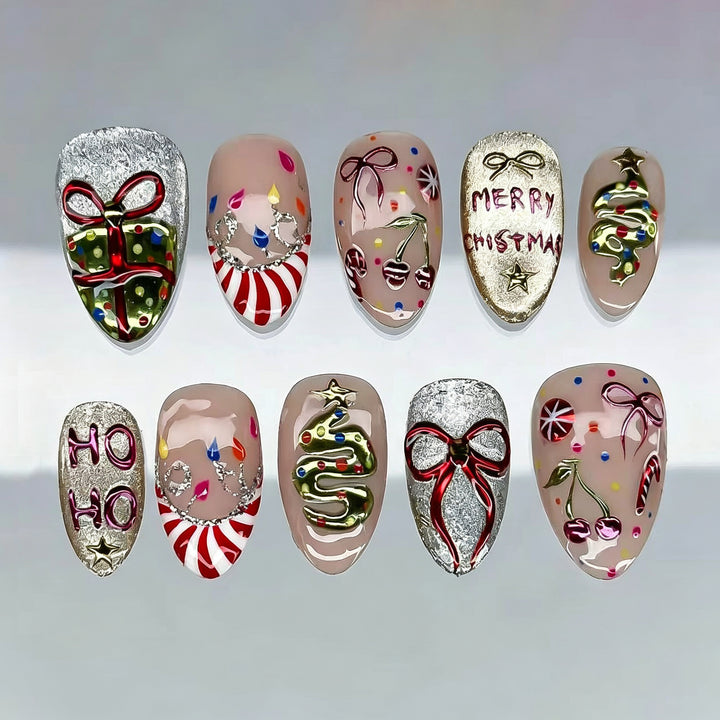 Festive Holiday-Themed Press-On Nail Art Set Stornfield 1790636495