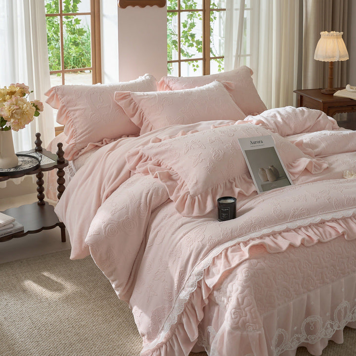 Embroidered Butterfly Pattern Bedspread Set