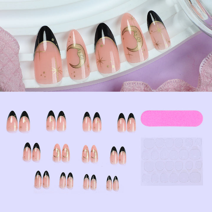 Nail extension set with elegant black-pink design and shiny accents Stornfield