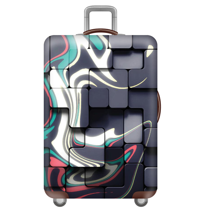 Unisex large hard shell suitcase with sturdy trolley handle and elastic motif protective cover superhero design Stornfield