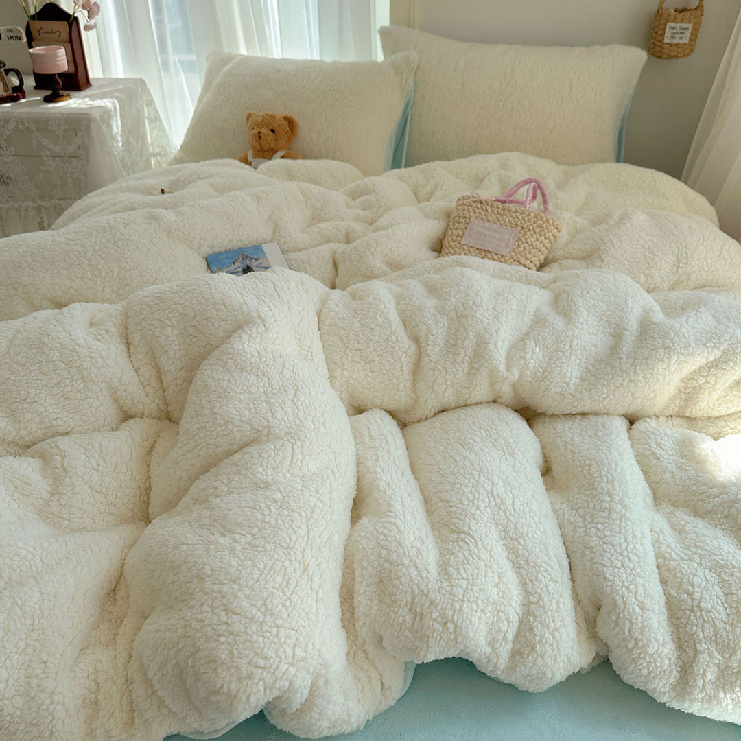 Plush Sherpa Reversible Down-Alternative Comforter Set with Hypoallergenic Fill and Pillow Shams