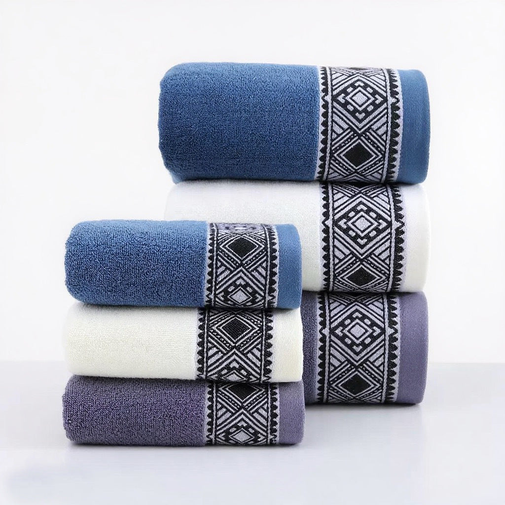 Terry Bath Towel Set With Elegant Geometric Border Stornfield