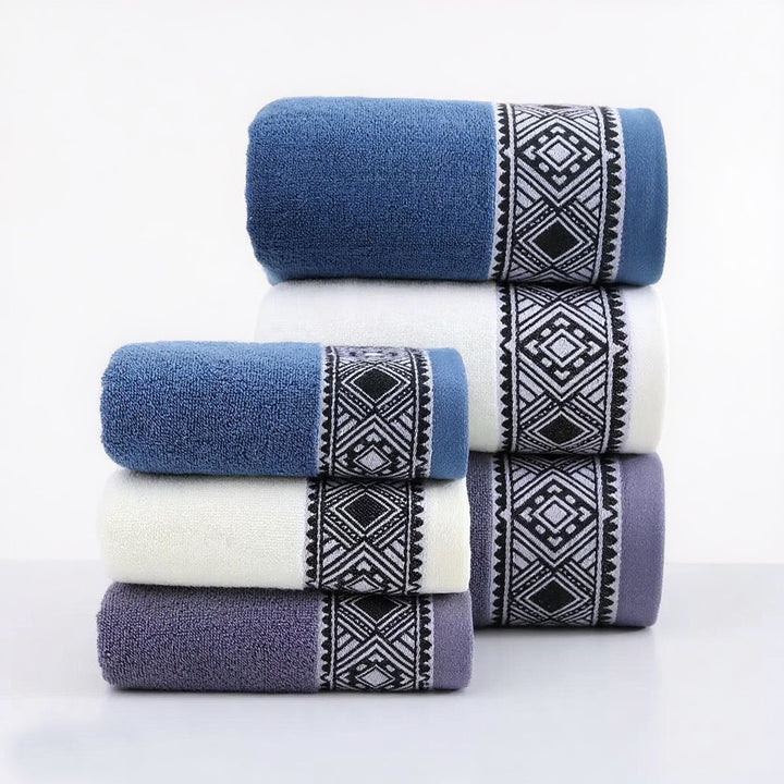 Terry Bath Towel Set With Elegant Geometric Border Stornfield