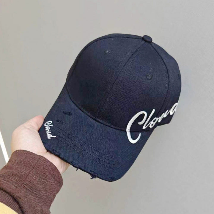 Women's Distressed Cotton Baseball Cap with Scripted Design Stornfield