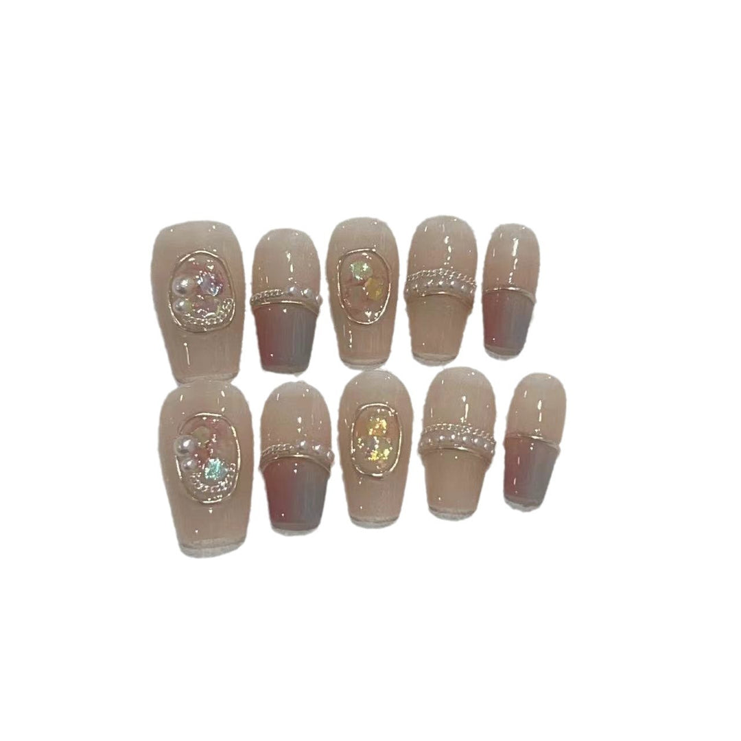 Decorative Press-On Nail Set with Gemstone Accents Stornfield