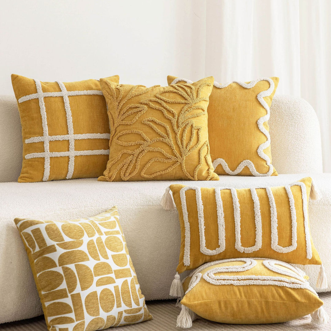 Decorative Textured Square Throw Pillow Cover with Wavy Chenille Loop Trim