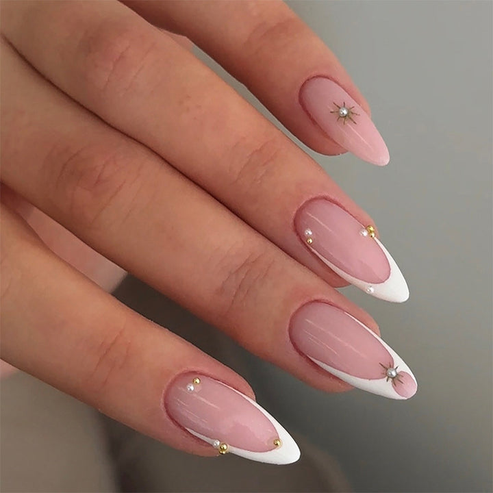 Decorative Press-On Nail Set with Elegant Star and Gem Accents Stornfield