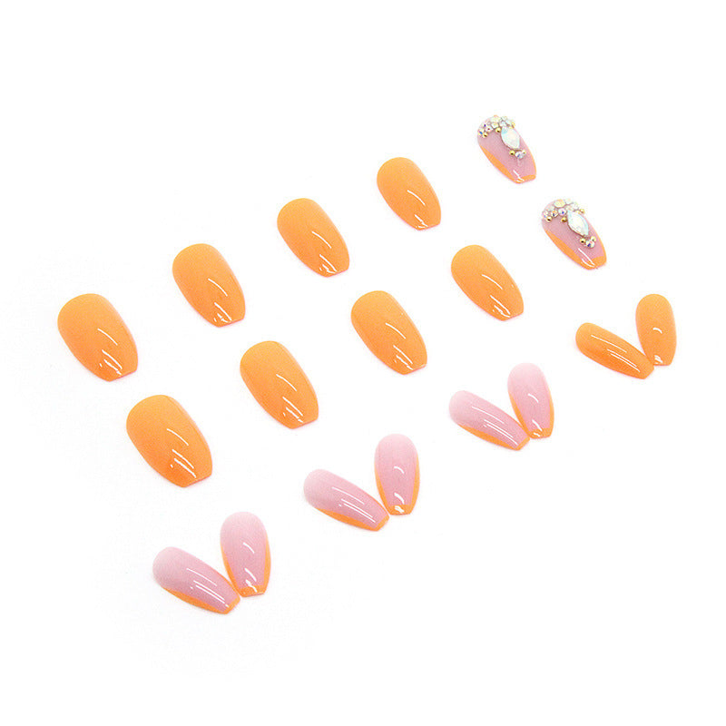 Acrylic nail set with trendy neon colors and rhinestone accents Stornfield