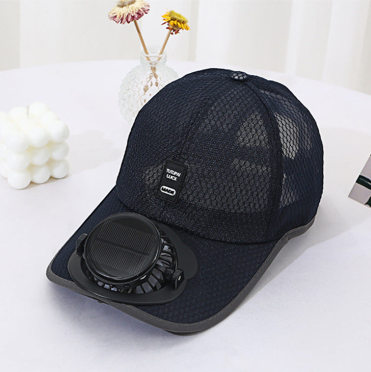 Ventilated baseball cap with integrated solar fan in the visor and breathable mesh Stornfield