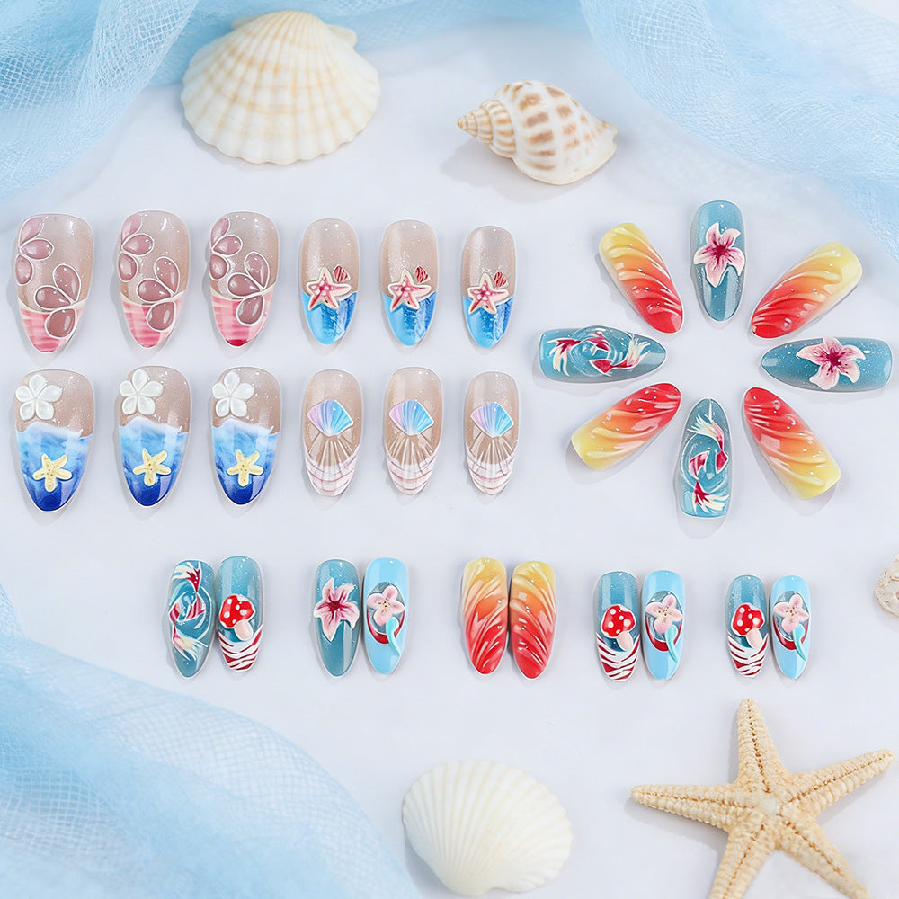 Artistic Marine-Themed Press-On Nails Stornfield