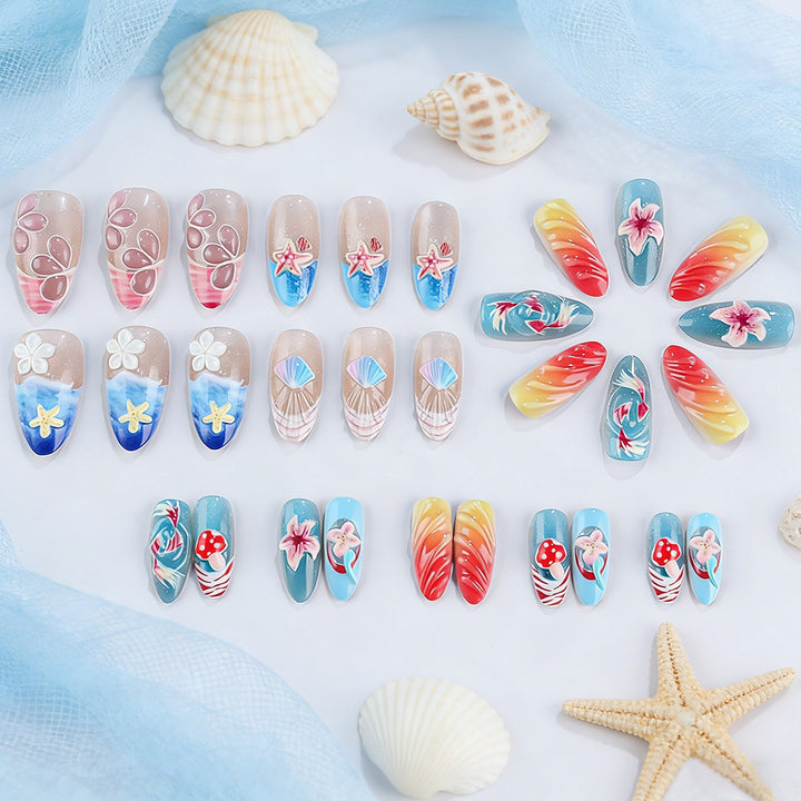 Artistic Marine-Themed Press-On Nails Stornfield
