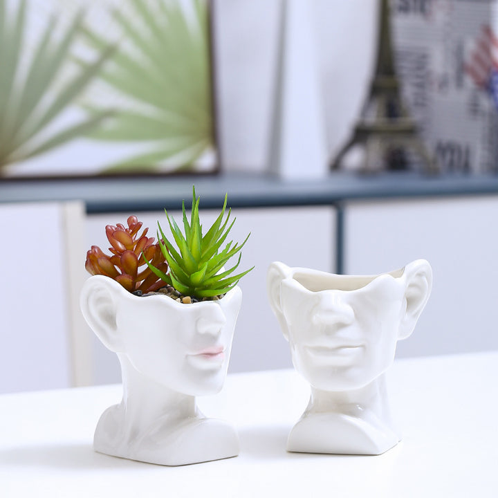 Artistic Head-Shaped Ceramic Succulent Planter Stornfeild
