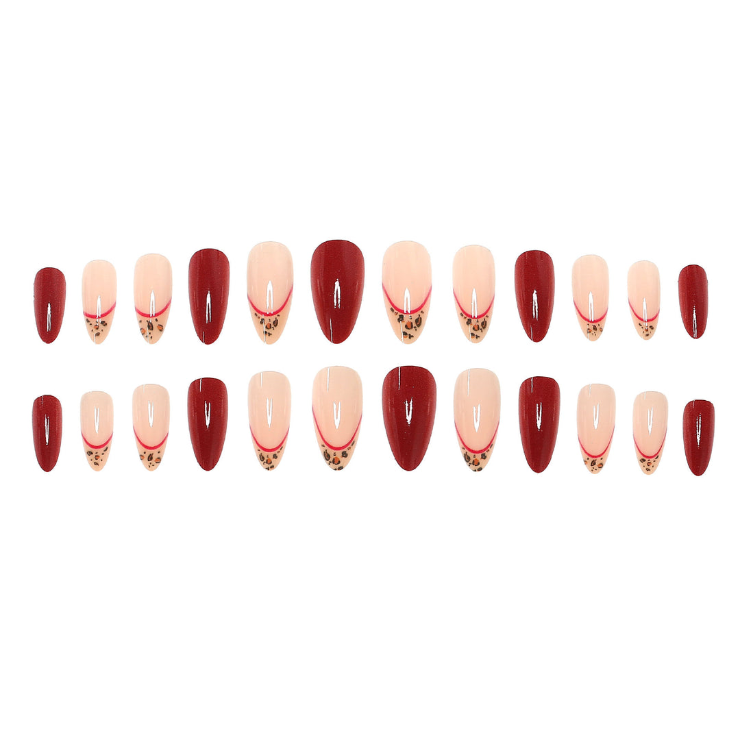 Elegant Decorative Press-On Nail Set with Animal Print Accent