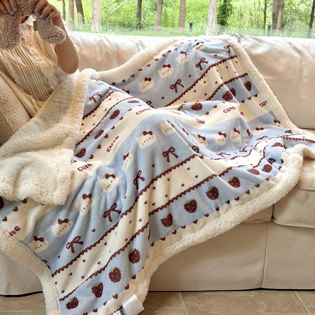 Plush Sherpa-Lined Teddy Print Reversible Throw Blanket