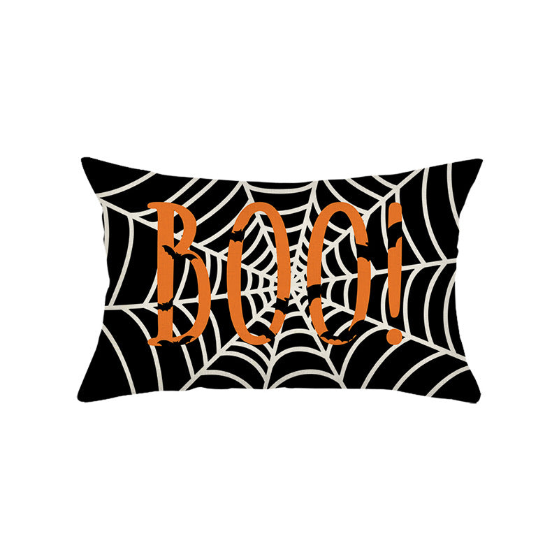 Halloween Decorative Lumbar Pillow Cover with Script Typography and Hidden Zipper