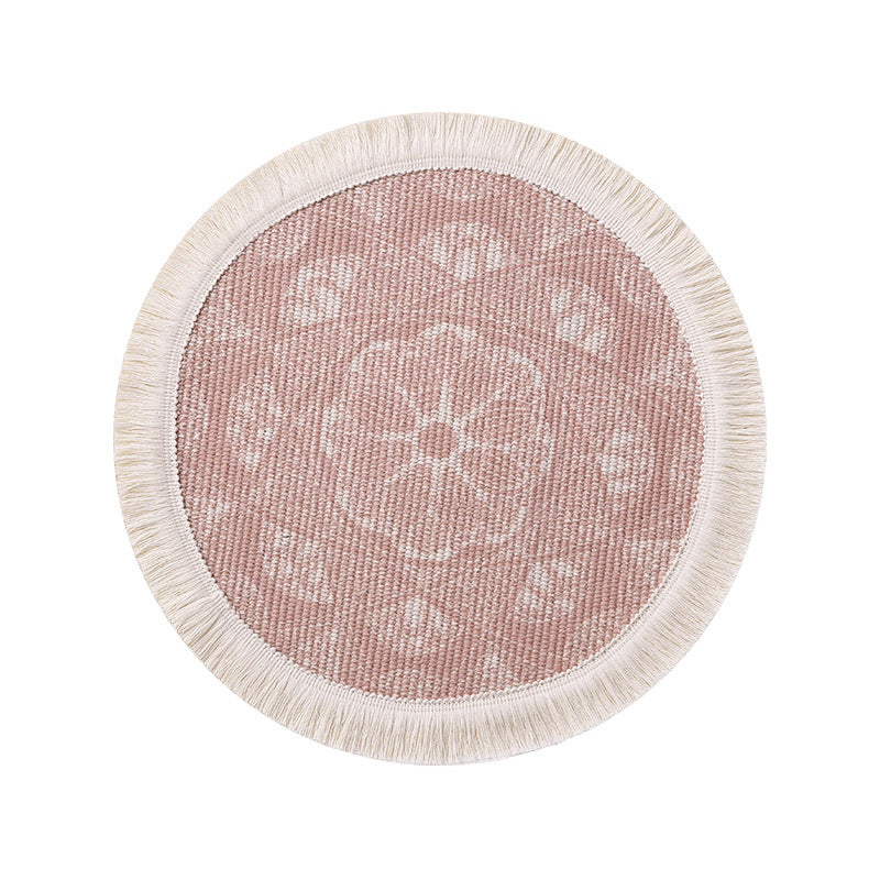 Round woven placemat with fringes and mandala jacquard structure Stornfield
