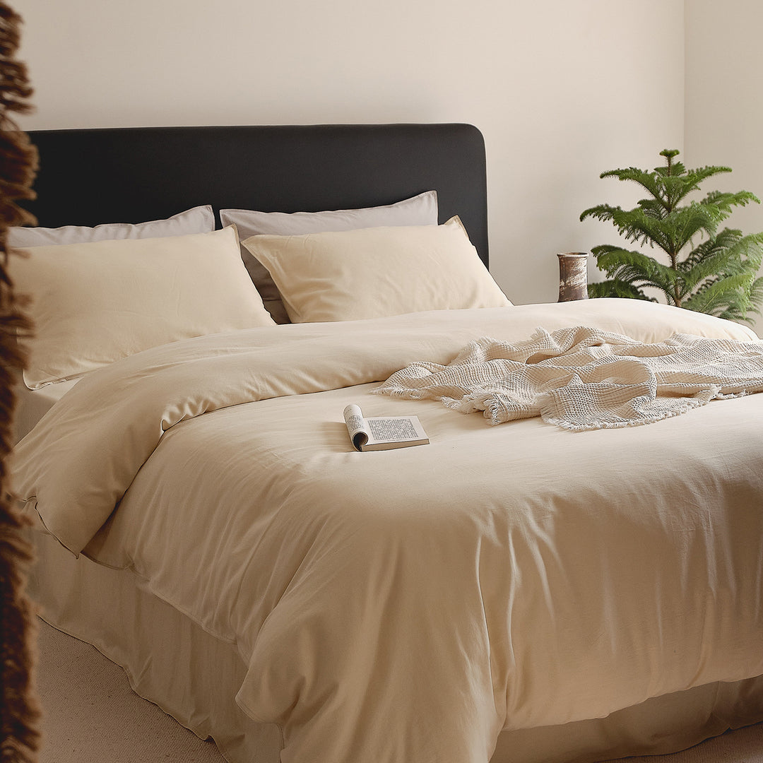 Breathable Long-Staple Cotton Duvet Cover Set with Corner Ties and Tailored Hem