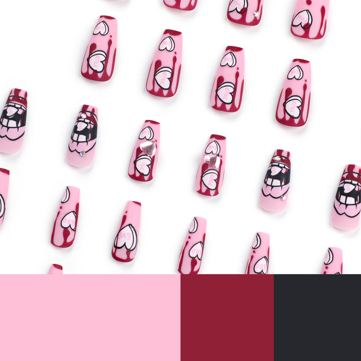 Artful stiletto nails with hearts and glitter accents Stornfield