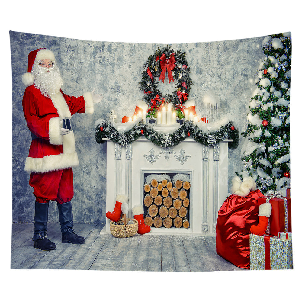 Lightweight Polyester Christmas Fireplace Scene Wall Tapestry Home Decor