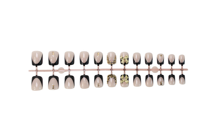 Artificial nail set with elegant black tips and sparkling accents Stornfield