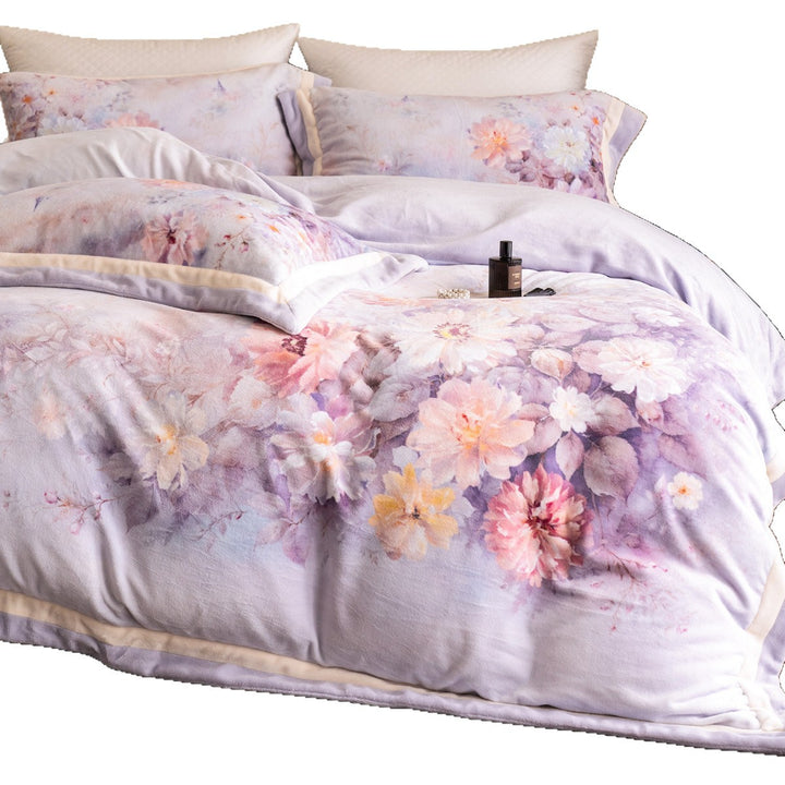 Floral Watercolor Plush Microfiber Duvet Cover Set with Reversible Back and Pillow Shams
