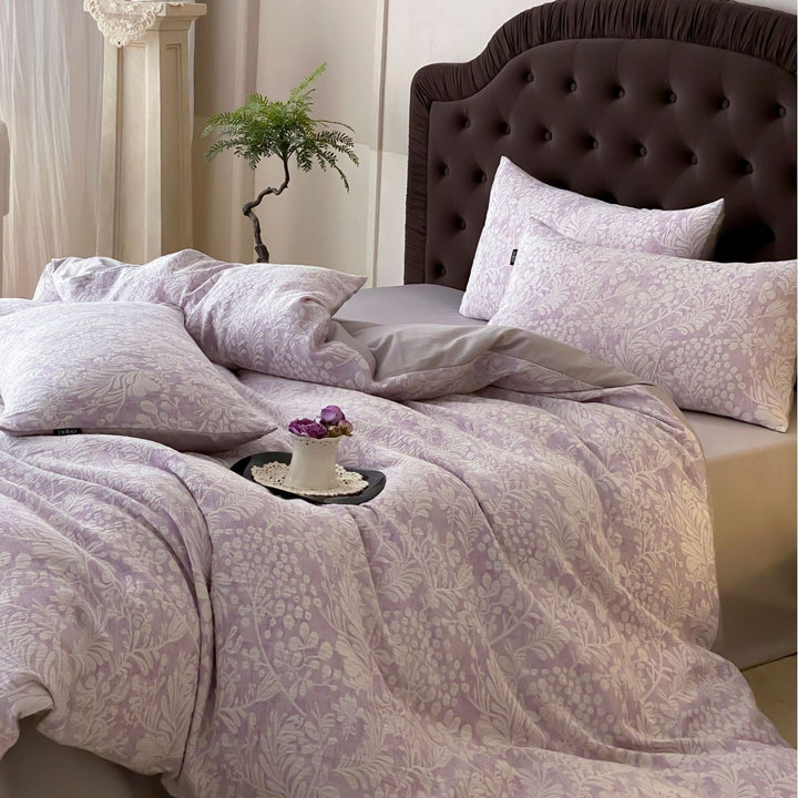 Reversible Brushed Microfiber Botanical Duvet Cover Set with Hidden-Zip Pillow Shams