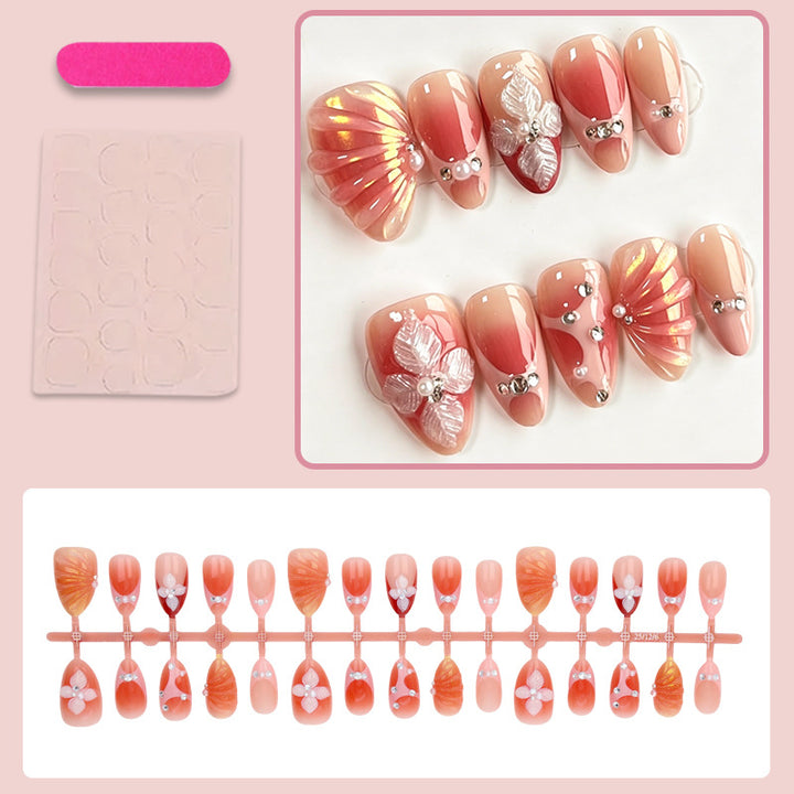 Acrylic Nail Set with Elegant 3D Flower Decorations and Glitter Accents Stornfield
